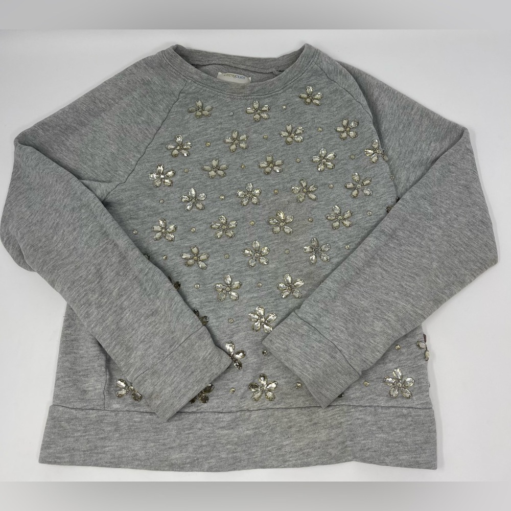 CREWCUTS: Gray Sweatshirt with Sparkly, Jeweled Accent Details, Size 12